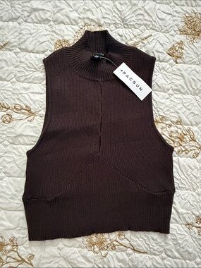 PacSun Brown Ribbed Sleeveless Mock Neck Tank